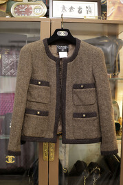 Vintage Chanel Brown Tweed Open Front Jacket Size 40