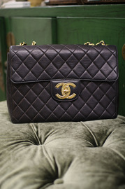 Vintage Chanel Jumbo Black Quilted Leather Shoulder Flap Bag 30cm Wide