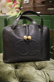 Vintage Chanel Black Caviar Handle Bag with 2 Lovely Giant Golden Balls