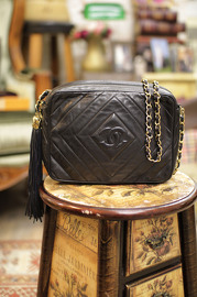 Vintage Chanel Black Lambskin Rhombus Style Leather Tassel Shoulder Bag