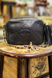 CRAZY SALE!! Vintage Chanel Navy Quilted Leather Mini Shoulder Bag With Fringe