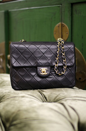 Vintage Chanel Black Lambskin 20cm wide Single Strap Small Flap Bag