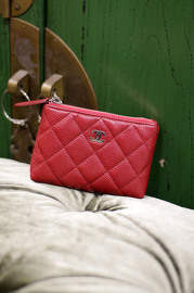 Authentic CHANEL Red Caviar Quilted Coins Keys Bag