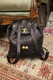 Lovely Vintage Chanel CC Quilted Lambskin Leather Chain Backpack Medium Size RARE with 2 Golden Balls