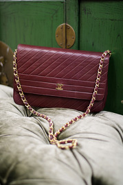 Vintage Chanel Burgundy Shoulder Bag / Clutch with Navy Canvas Lining Inside