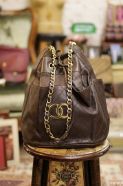 Vintage Chanel Rare Deep Brown Lambskin Large Bucket Bag