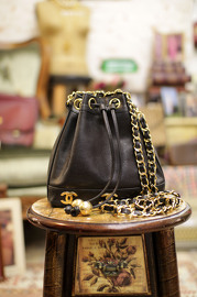 Vintage Chanel Black Caviar Small Bucket Bag With 2 Golden Balls