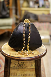 Vintage Chanel Black Lizard Purse with Golden Chain