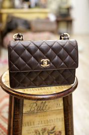 Vintage CHANEL Caviar Skin Leather Dark Brown CrossBody Shoulder Bag Handbag