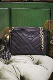 Vintage Chanel Black Quilted Leather Fringe Shoulder Tassel Bag Full Set With Box