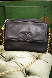Vintage Chanel Black Caviar Leather Shoulder Bag  27cm Wide
