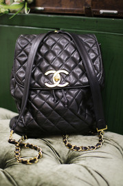 Vintage Chanel Black Medium Size Lambskin Backpack