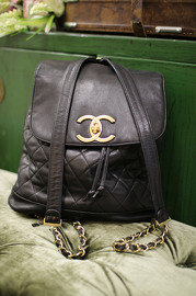 Vintage Chanel Deep Black Lambskin Backpack Medium Size