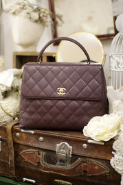 Pre Owned Chanel Burgandy Caviar Quilted Leather Kelly Style Hand Bag RARE