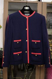 Vintage Chanel Navy x Red Trim Wool Jacket FR36
