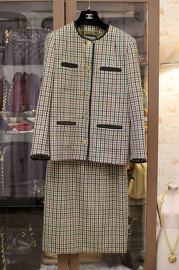 Vintage Chanel Suit Set Plaid Wool Jacket and Matching Skirt FR38