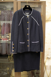 Vintage Chanel 2-Piece Navy Skirt Suit FR46