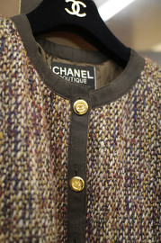 Vintage Chanel Brown/Beige/Burgundy Multi Coloured Tweed Jacket FR38