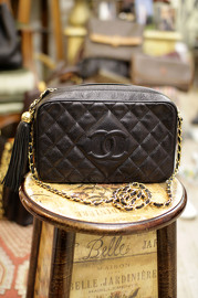 Rare Vintage Chanel Black Caviar Quilted Leather with Tassel Shoulder Bag 25cm Wide