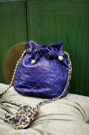 Rare Cute Vintage Chanel Blue Lambskin Bucket Bag