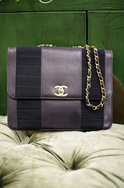 1960s Vintage Chanel Lambskin X Canvas Flap Double Chain Bag Rare With Reversed CC Turnlock