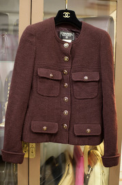 Vintage Chanel Wool Burgundy Jacket Rare Sz 36 1995