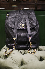 Vintage Chanel Large Sized Black Lambskin Leather Backpack