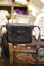 Vintage Chanel Black Lambskin Mini with Long Tassel Bag with leather Strap Style