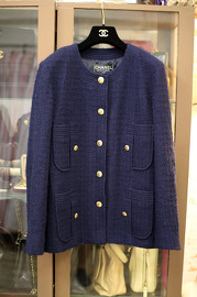 Vintage Chanel Navy Tweed Jacket FR36 Fits FR38