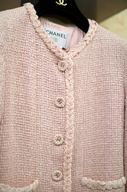 Pre Owned Chanel Bale Pink Silk Tweed Jacket Size 38