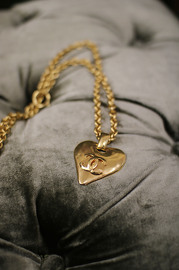Vintage Chanel Long Necklace with Lovely Heart Shaped Pendant 1993