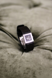 Pre Own Chanel Matelassé Stainless Steel Silver Watch with Black Quilted Strap with Burgundy stitching
