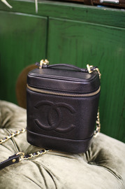 Chanel Caviar Leather Vanity Case Bag With Self Matching Chain Strap