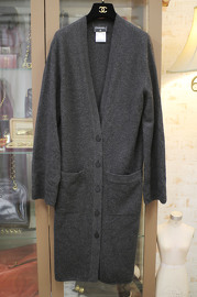 Vintage Chanel Grey Long Cashmere Cardigan FR38 with Clover Buttons