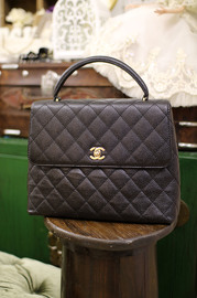 Chanel Black Caviar Quilted Leather Kelly Style Hand Bag Full Set with Box