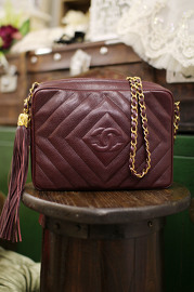 Gorgeous Vintage Chanel Caviar Burgundy Tassel Bag with Extra Long Tassel