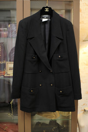 Vintage Chanel Black Wool Blazer FR42 1997