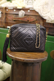 Vintage Chanel Black V - Stitch Quilted Leather Shoulder Bag