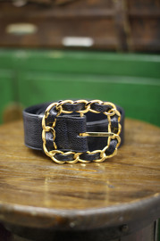 Vintage Chanel Caviar Leather Belt with Amazing Golden / Leather Chain Buckle 65/26