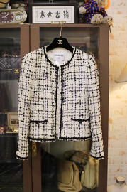 Prw Owned Chanel 2003 Checked Sequin Wool Jacket FR36