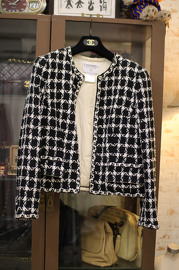 Vintage Chanel Black and White Checkers Open Front Jacket FR40 1995