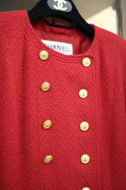 Vintage 80s Chanel Red Military Jacket FR36