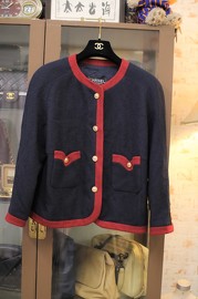 Vintage Chanel Navy with Red Trim Jacket from 80s FR38