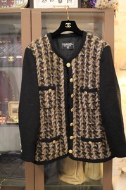 Vintage Chanel Brown Black Houndstooth Multi Tweed Jacket Blazer Sz 48