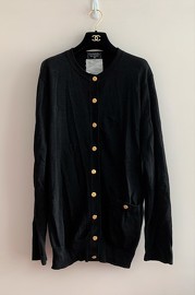 Vintage Chanel 80s Black Cotton Cardigan with 16pcs Chanel Golden Buttons FR38