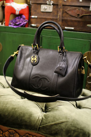 Chanel Boston Speedy Black Caviar Leather Hand Bag + Strap