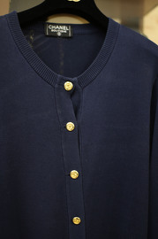 Vintage Chanel Navy Cotton Long Cardigan 80s FR40