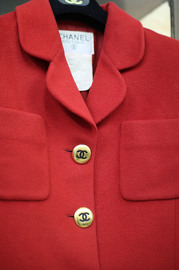 Pretty Vintage Chanel Red Cashmere Coat with Gorgeous Buttons FR38 Early 90s