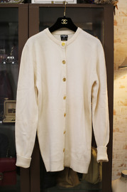 Vintage Chanel Creme Colour Cashmere Button-Up Cardigan Size L 1990s