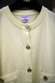 Vintage Chanel Yellow Cashmere Cardigan Size M 80s